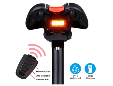 Luz trasera de bicicleta Alarma antirrobo Litio 700Mah Bocina de advertencia eléctrica Localizador de bicicletas con control remoto-ENZONS negros