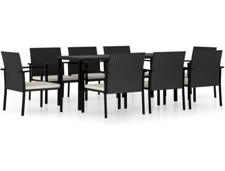 Conjunto 9 Conjunto de comedor de jardín VIDAXL ratán sintético negro