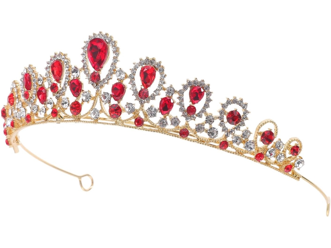 Tiara Em Formato De Lágrima Com Strass Barroco Vermelho, Leve E Ideal Para Casamentos.