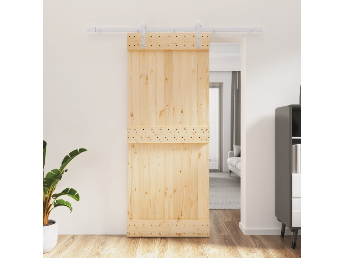 Puerta Corredera Con Herrajes Madera Maciza De Pino 85x210 Cm