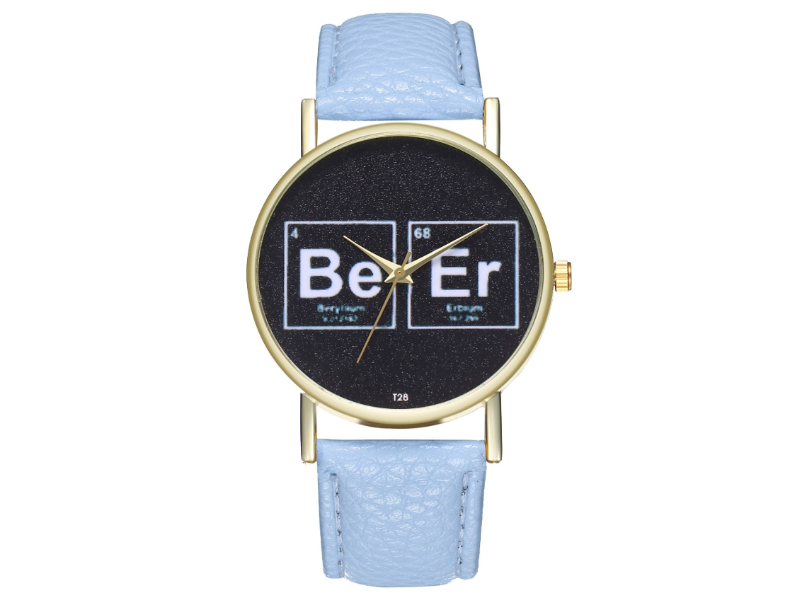Reloj De Pulsera Unisex De Cuarzo Con Correa De Cuero Sintético Azul Claro, Estilo Casual Y Moderno.