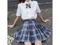 Falda plisada Rebe, uniforme escolar japonés para niñas, cintura alta, corte en línea A, tela a cuadros, Nowcos M Ilha Marítima