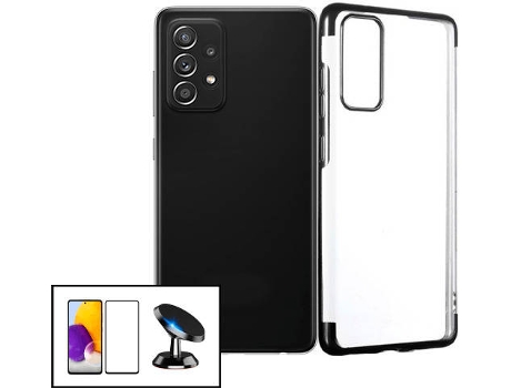 Kit Protector de Cristal Templado 5D Full Cover, Funda SlimArmor y Soporte Magnético de Coche Samsung A52s 5G PHONECARE Negro