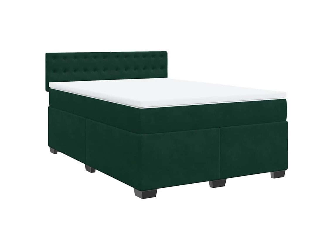 Maison Exclusive - Cama Box Spring Con Colchón Terciopelo Verde Oscuro 140x200 Cm