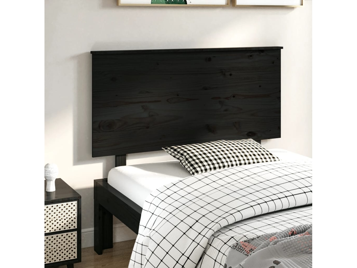 Cabecero De Cama Madera Maciza De Pino Negro 124x6x82,5 Cm