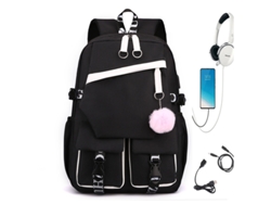 Mochila escolar sencilla para estudiantes, blanca y negra, sin cable de datos.