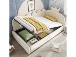 Cama De Día Tapizada 90x190 Cm Con Almacenamiento Hidráulico, Terciopelo Beige En Forma De L, Diseño De Corona, Cama De Invitados (sin Colchón)