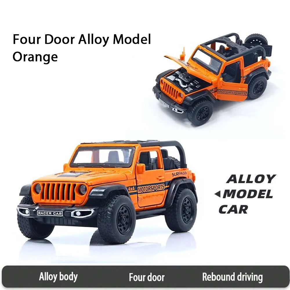 (naranja) Modelo De Vehículo Todoterreno A Escala 1:36 Fabricado En Metal Fundido A Presión, Con Cuatro Puertas Que Se Abren.