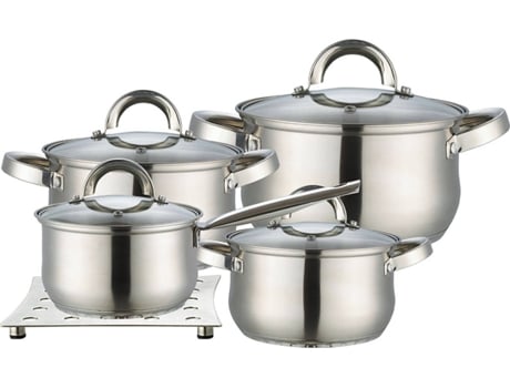 Batería de Cocina Acero Inoxidable, 9 Piezas, Inducción, Tapas Cristal, MAESTRO Todo Tipo de Cocinas