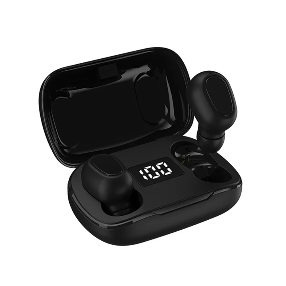 Fones de ouvido MDUG com visor digital, microfone embutido (preto e dourado)