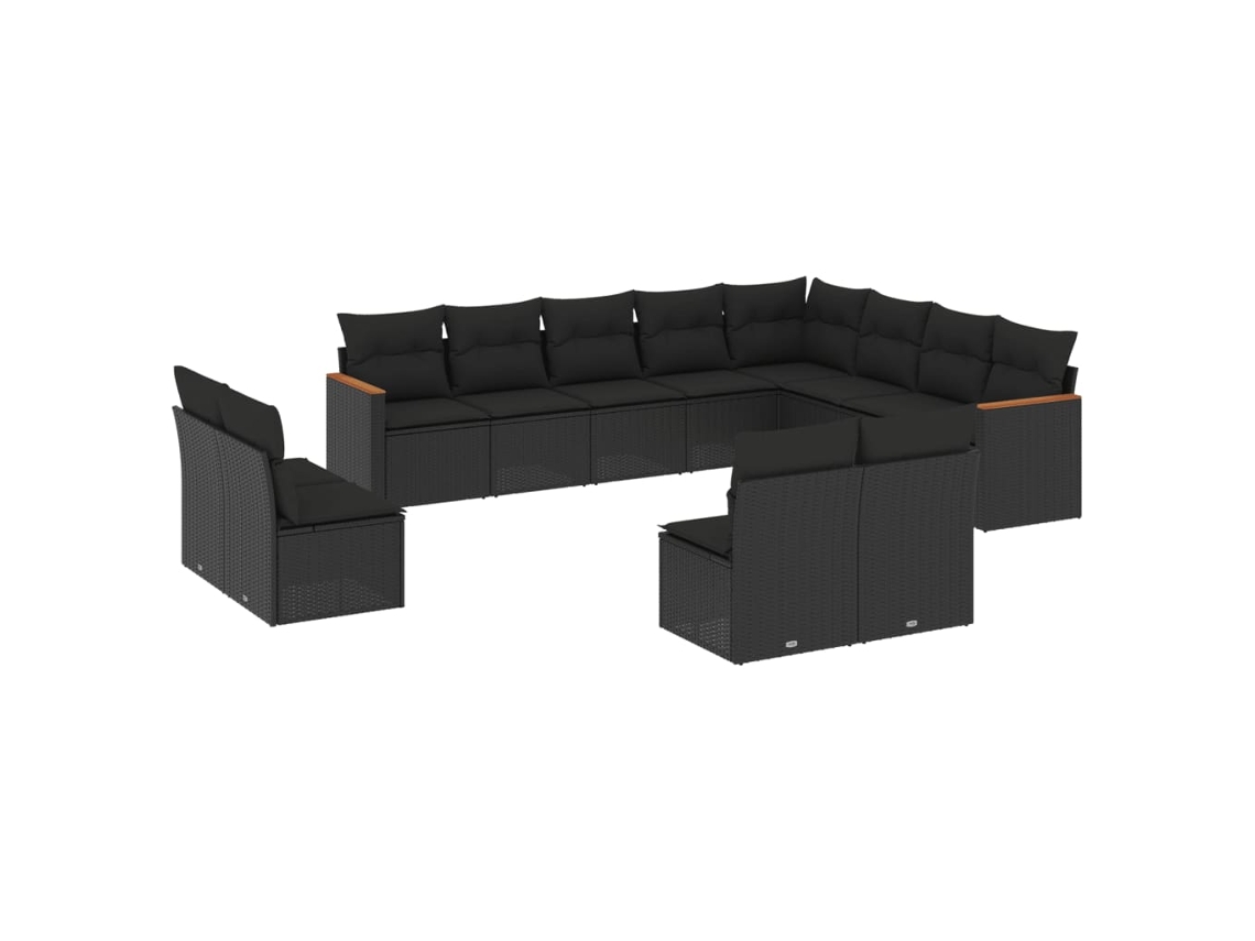 Conjunto 12 de sofás de jardín VIDAXL cojines ratán sintético negro