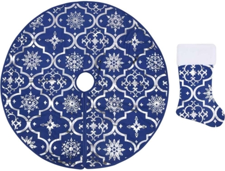 vidaXL Falda del árbol de Navidad de lujo con calcetín tela azul 122cm