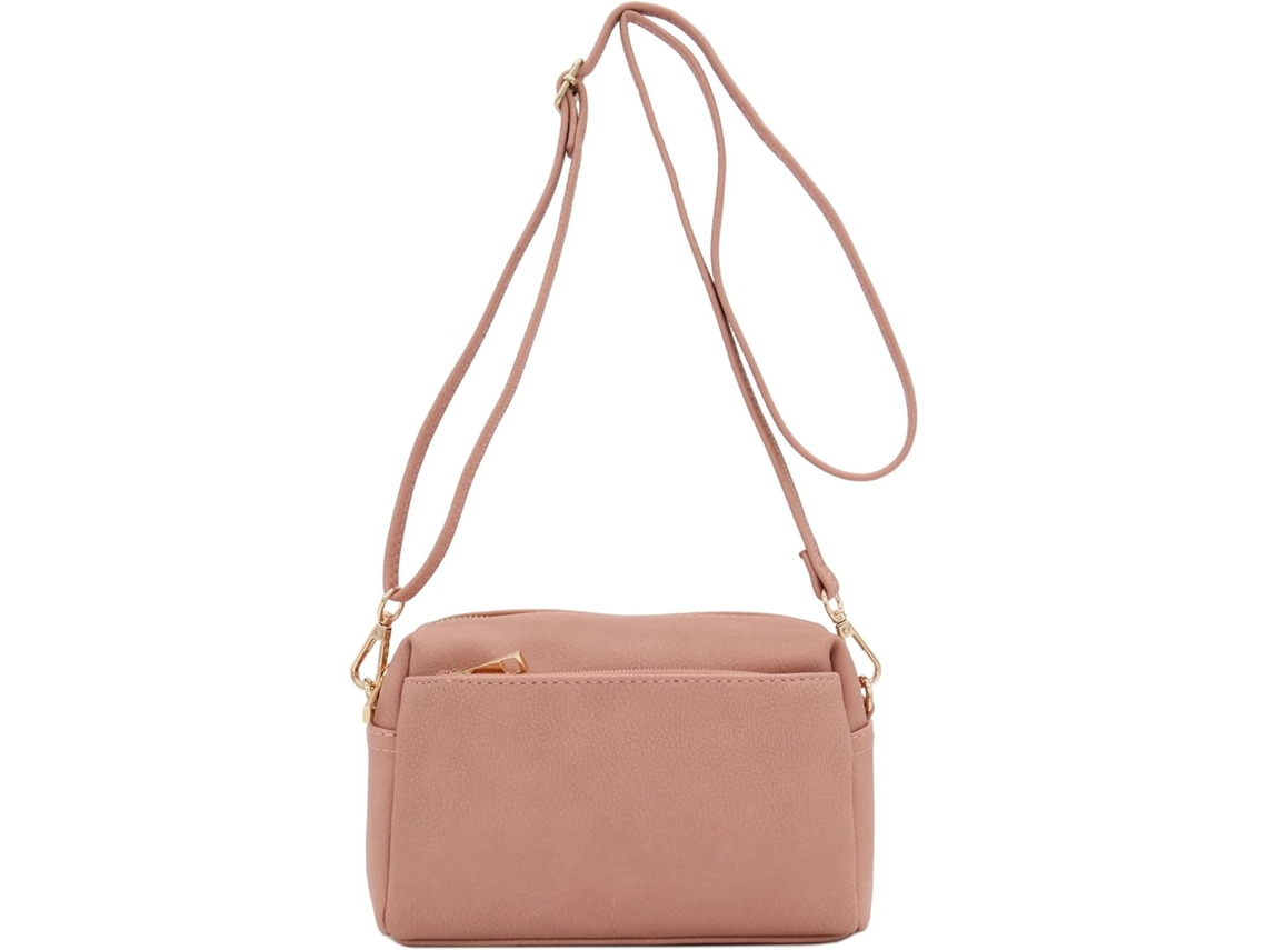 Bolso bandolera pequeño Fashionpuzzle con triple cremallera, rosa empolvado