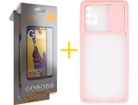 Carcasa + 2 Protectores de Pantalla para Samsung Galaxy A71 ACCETEL Rosa Pastel