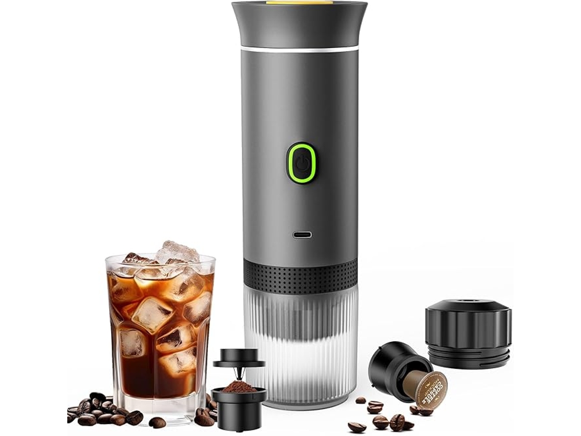 Cafetera expreso portátil 3 en 1, con calentamiento automático, para coche, con USB C, color gris Siurn