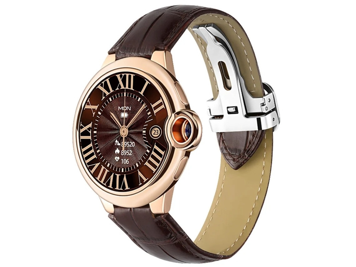 Reloj inteligente Yizhood con llamadas Bluetooth, monitorización de frecuencia cardíaca y diseño moderno (marrón)