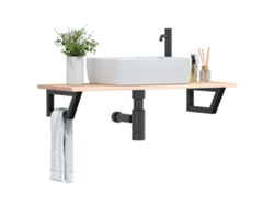 Estante De Lavabo De Pared | Estante Flotante De Acero Y Madera Maciza De Roble