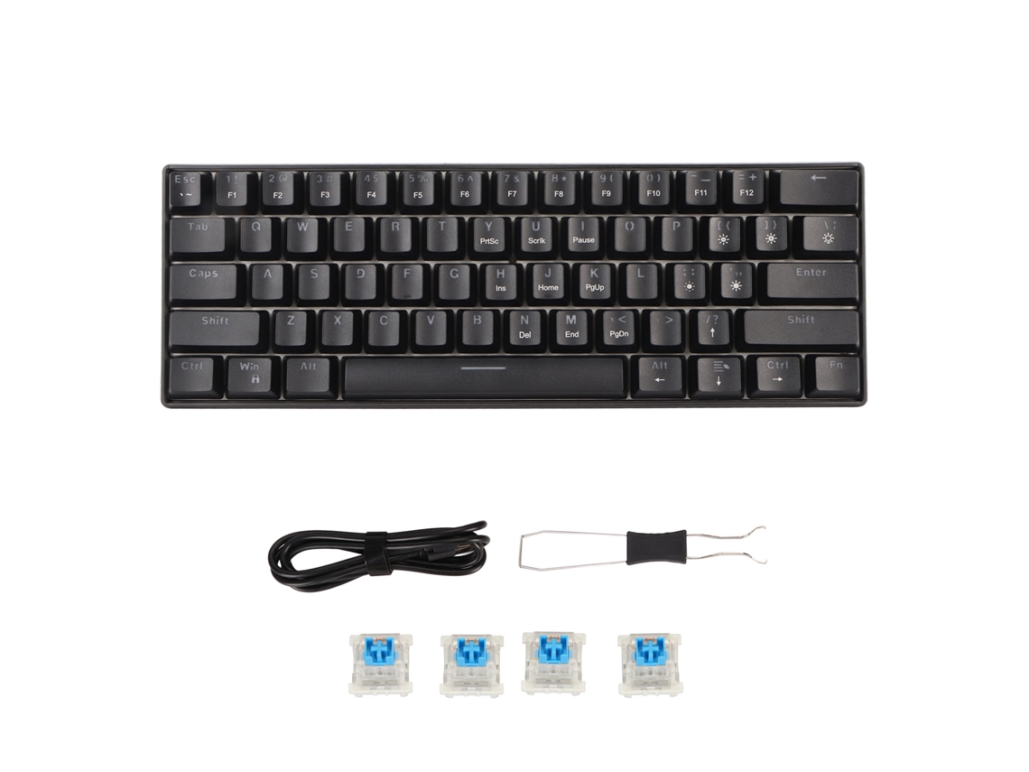 Teclado mecânico Baoj-2026 com 61 teclas, tamanho compacto de 60%, retroiluminação LED azul, para jogos, compatível com PC, laptop e Windows (preto).