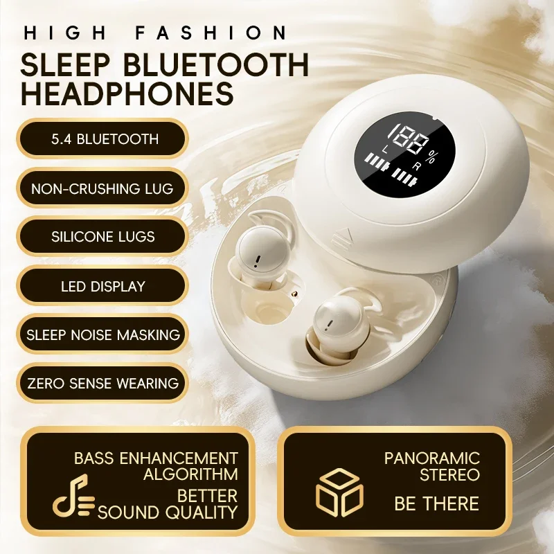 Auriculares inalámbricos invisibles (TWS) de color marrón claro con Bluetooth 5.4