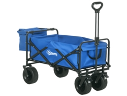 Cochecito plegable con bolsa térmica extraíble y manillar ajustable, color azul.