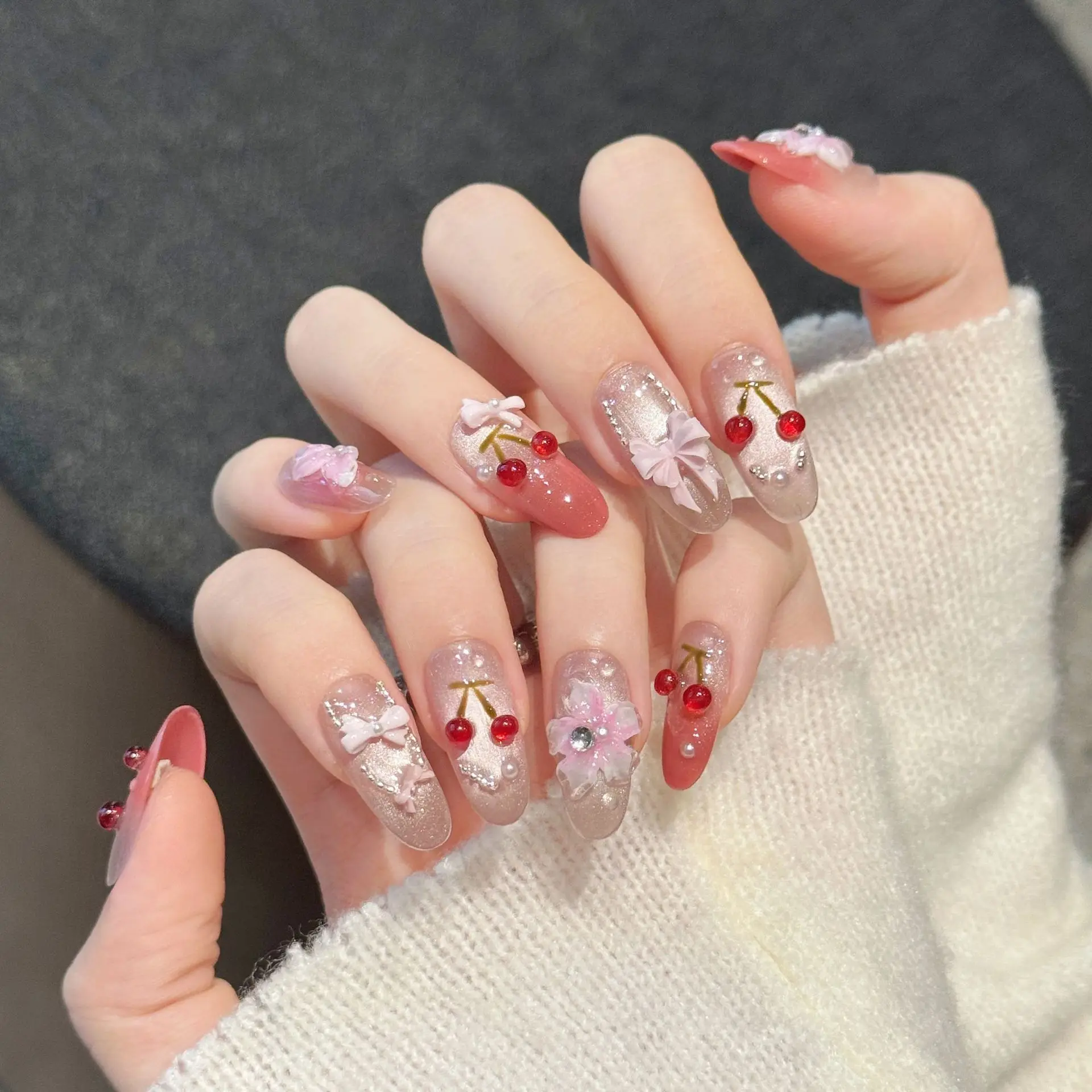(2872-m) 10 Pegatinas Hechas A Mano Con Lazos Y Flores Para Uñas Postizas De Color Rosa Ojo De Gato.