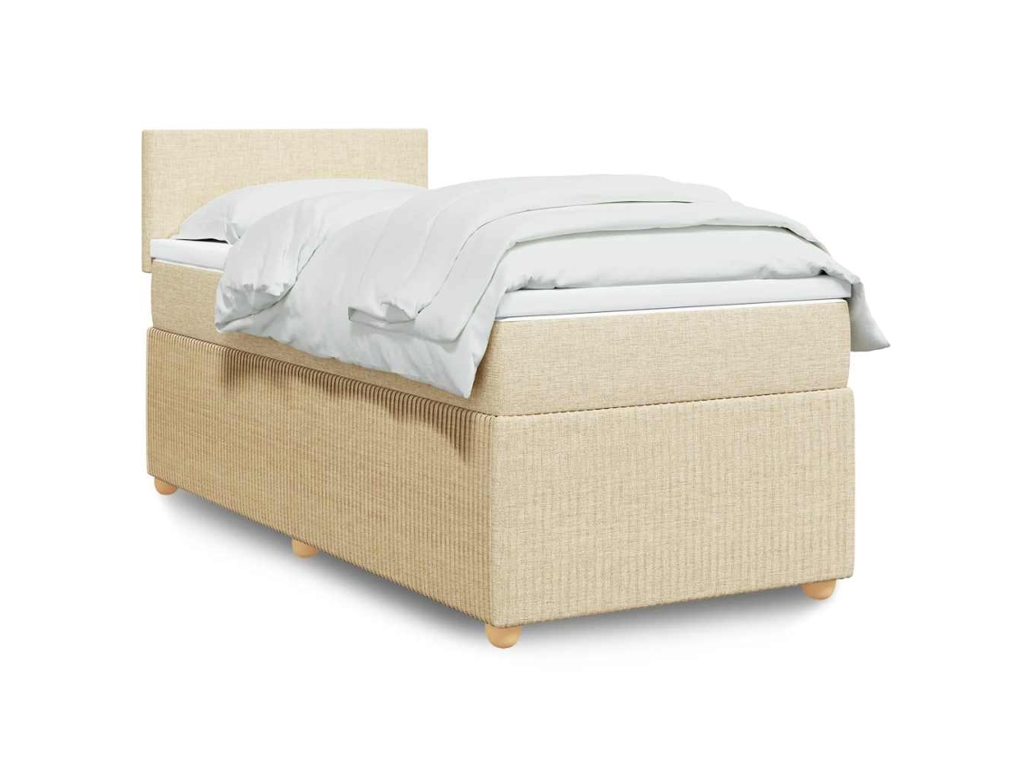 Cama Box Spring Con Colchón Tela Color Crema 90x200 Cm