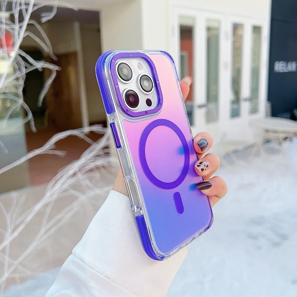 (iphone 16 Pro, Morado) Funda Magnética Para Iphone, Compatible Con Carga Inalámbrica Magsafe, Diseño De Color Degradado.