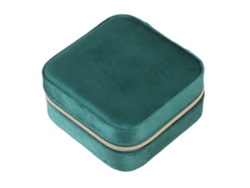 Caja De Joyería Compacta De Terciopelo Verde Oscuro, Organizador De Viaje Portátil Con Cremallera.