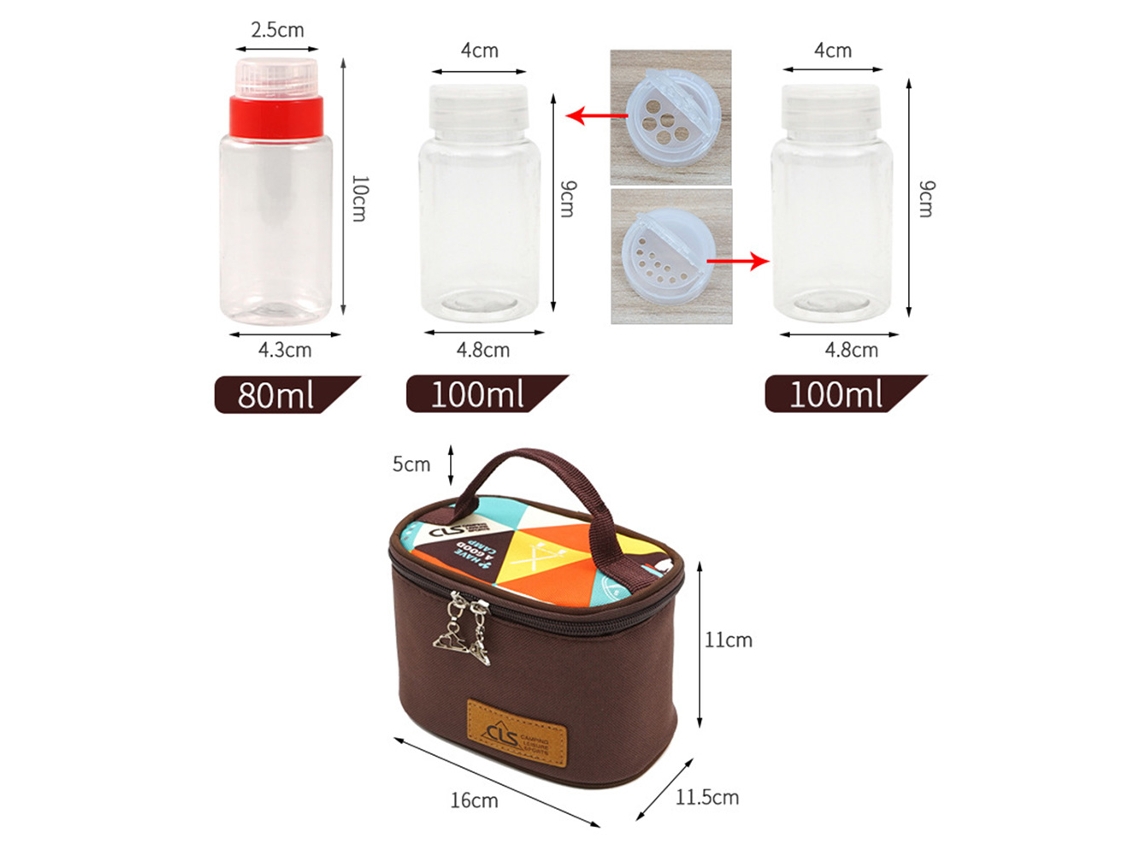Juego De Tarros Portátiles Para Hierbas Y Especias Para Acampar Con Bolsa De Almacenamiento De Plástico Multifuncional Vacía.