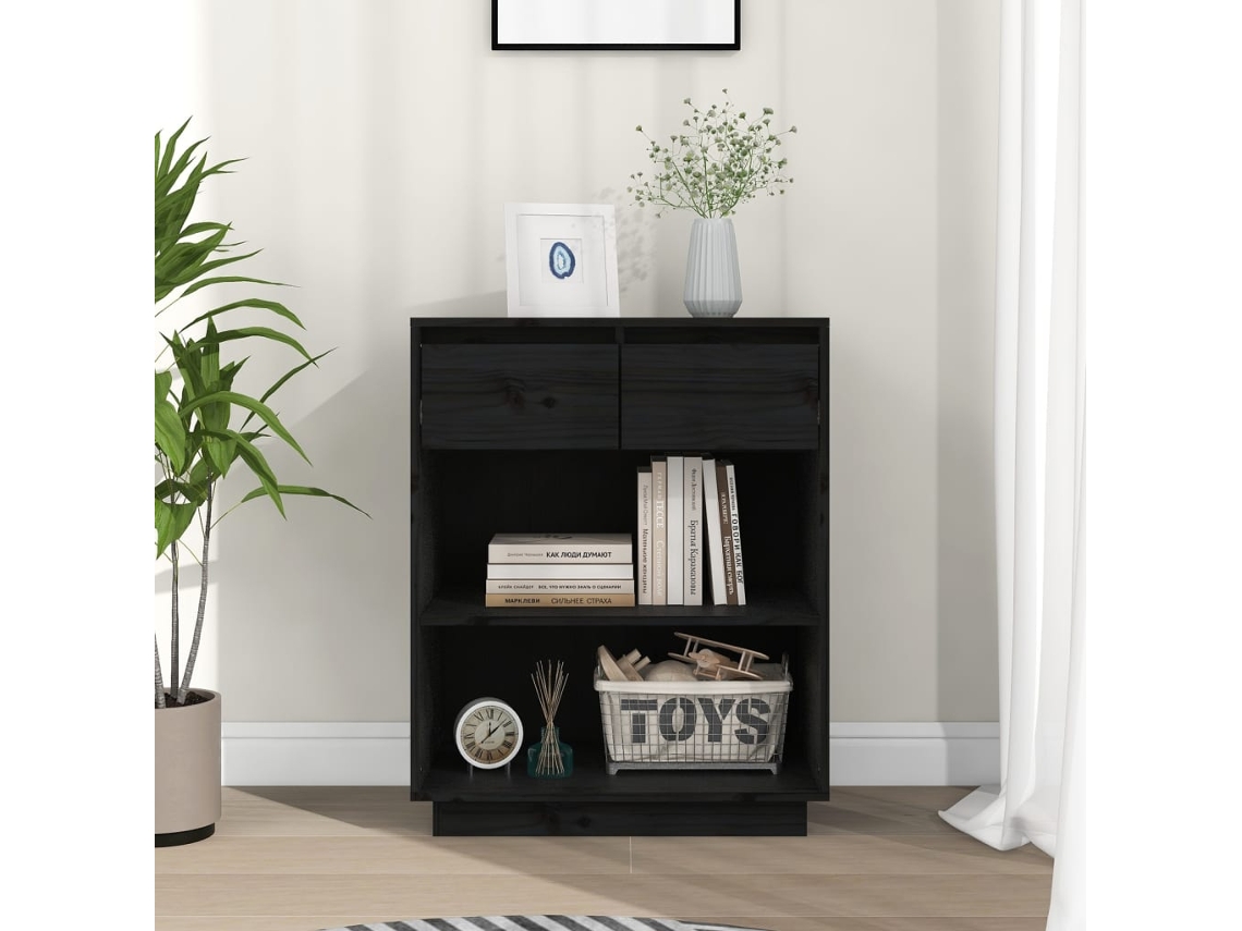 Mesa Consola De Madera Maciza De Pino Negro 60x34x75 Cm