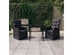 Juego de comedor de jardín de 3 piezas con cojines negros Dkd Home Decor