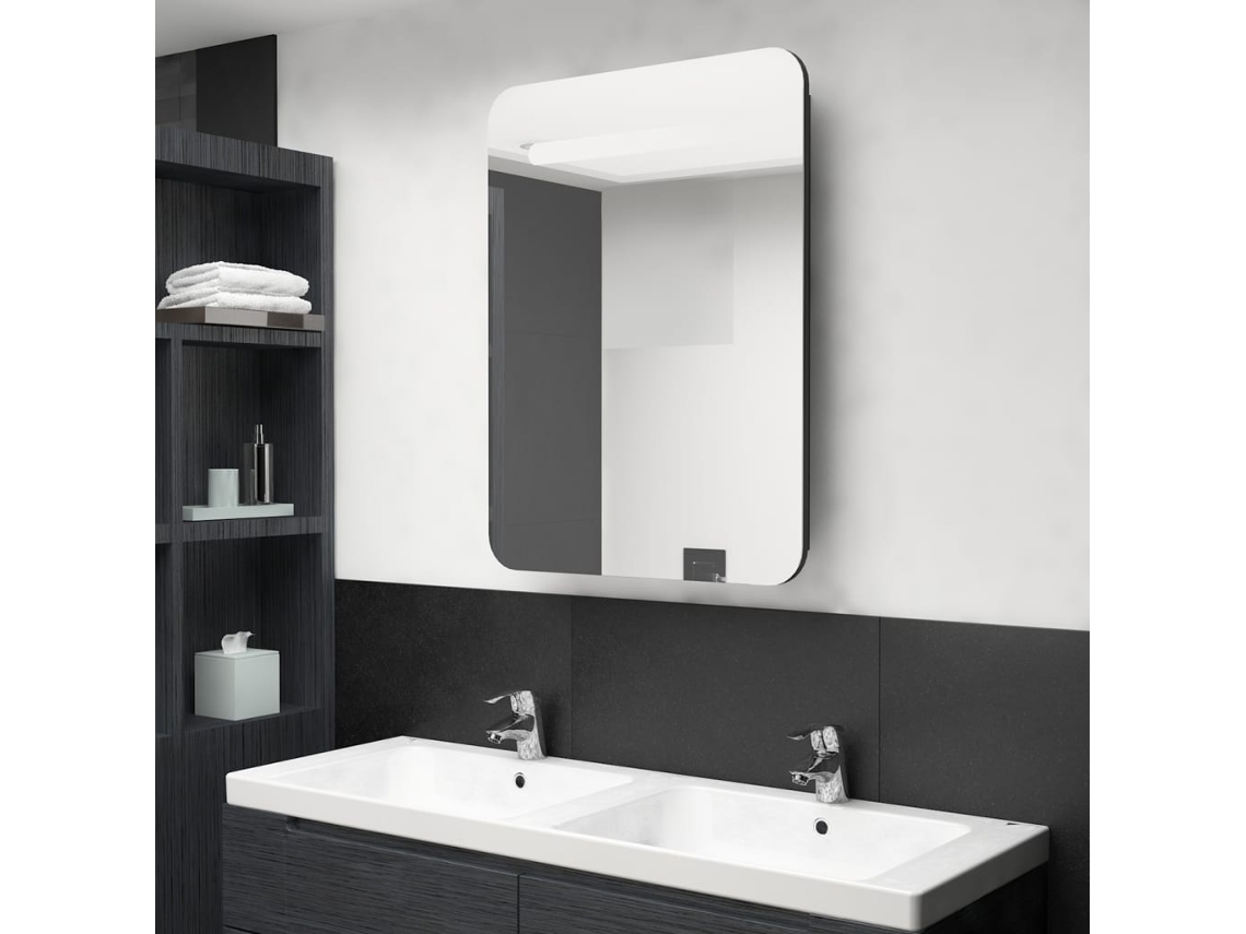 Armario de baño con espejo e iluminación LED, 60x11x80 cm, negro.