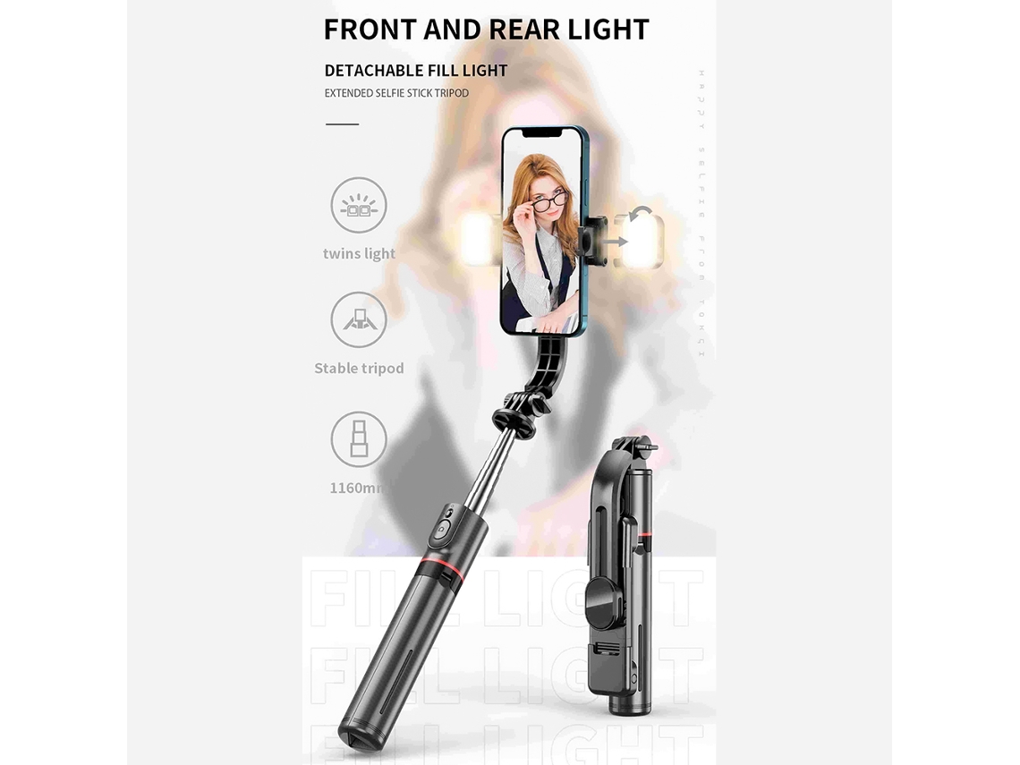 Palo Selfie Monopod Trípode De Escritorio Plegable 116cm Con Clip Teléfono, Luces De Belleza Y Control Remoto Compatible Android/ios