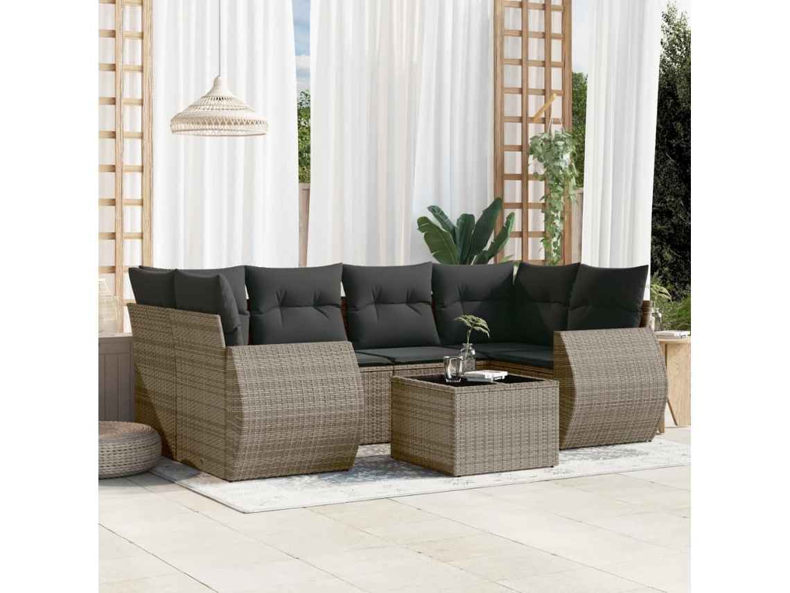 Conjunto de sofás de jardín de 7 piezas DKD Home Decor con cojines de mimbre gris