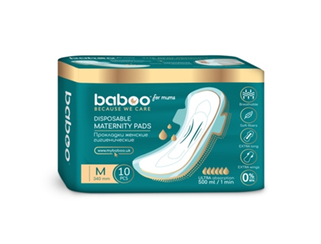 Compresas de maternidad desechables de BABOO (10 unidades) Medianas