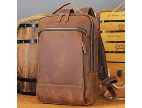 Mochila Mochila para computadora portátil de Cuero Genuino para Hombres Mochila de Viaje con múltiples Bolsillos Mochila de Negocios-5008 Marrón