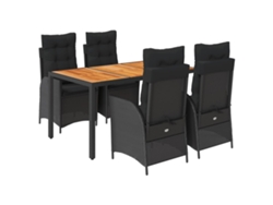 Juego de 5 piezas de comedor de jardín con cojines de mimbre, color negro, EXCLUSIVA DE LA CASA