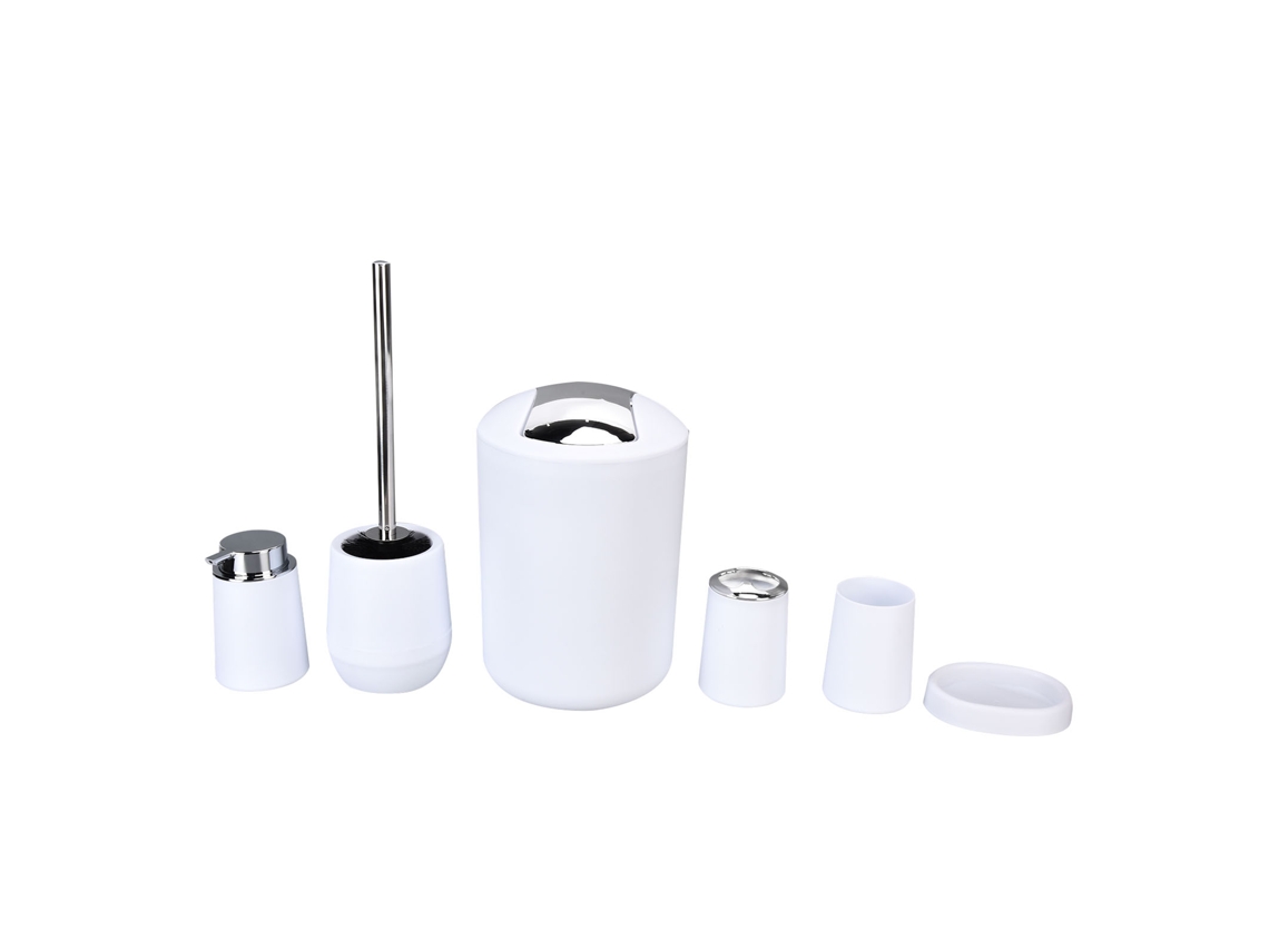 Juego de accesorios de baño de 6 piezas, plateado y blanco