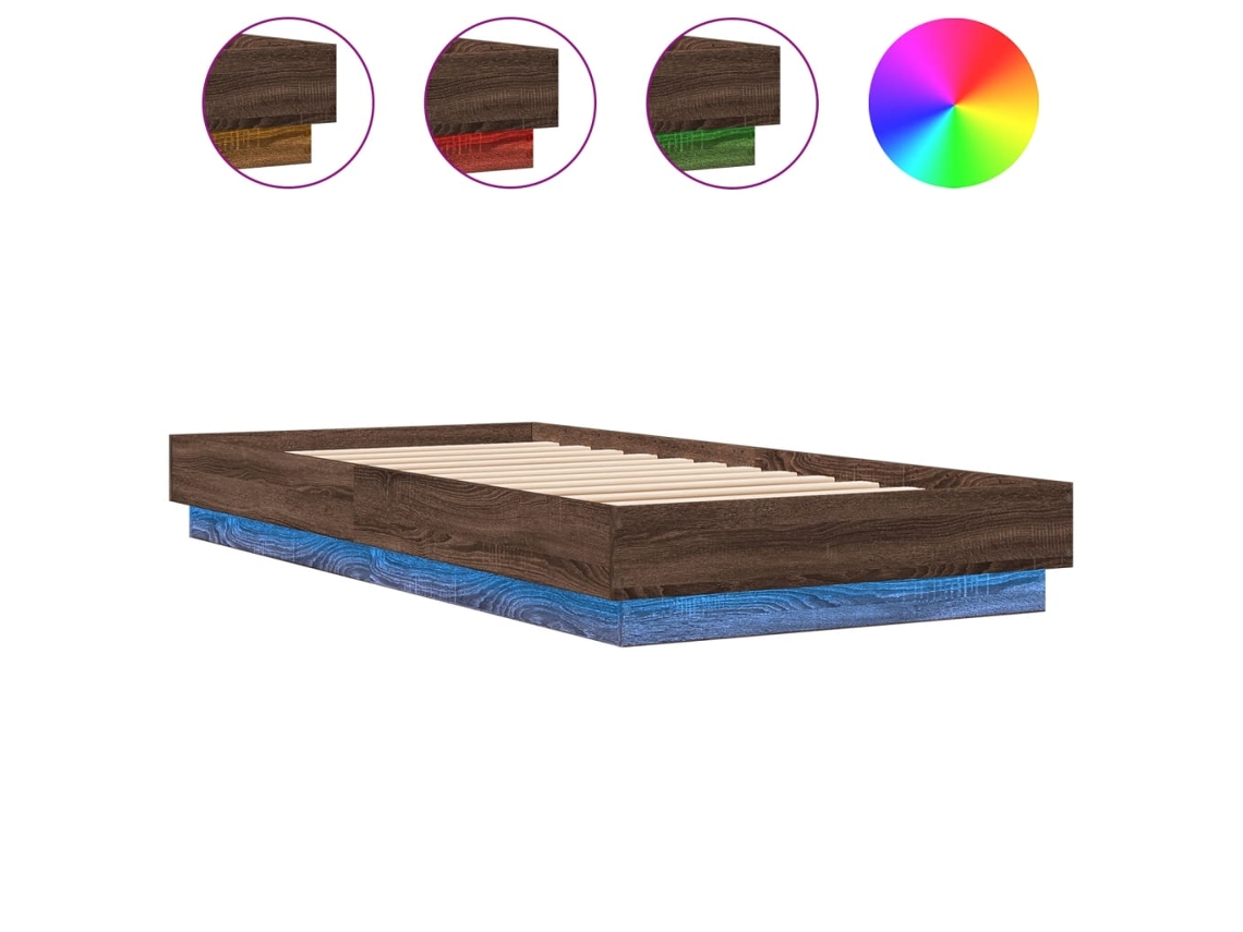 Maison Exclusive - Estructura De Cama Con Luces Led Roble Marrón 100x200 Cm