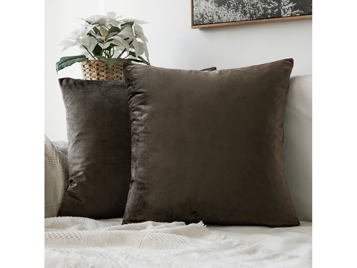 Rebe-funda De Almohada De Terciopelo Suave 2 Piezas 45x45 Cm Sin Relleno Color Marrón Para Sofá Cama Coche Oficina