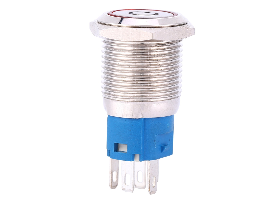Botão De Pressão De Metal Com Led Vermelho 16mm Símbolo De Energia 12v Ip67 Ik09