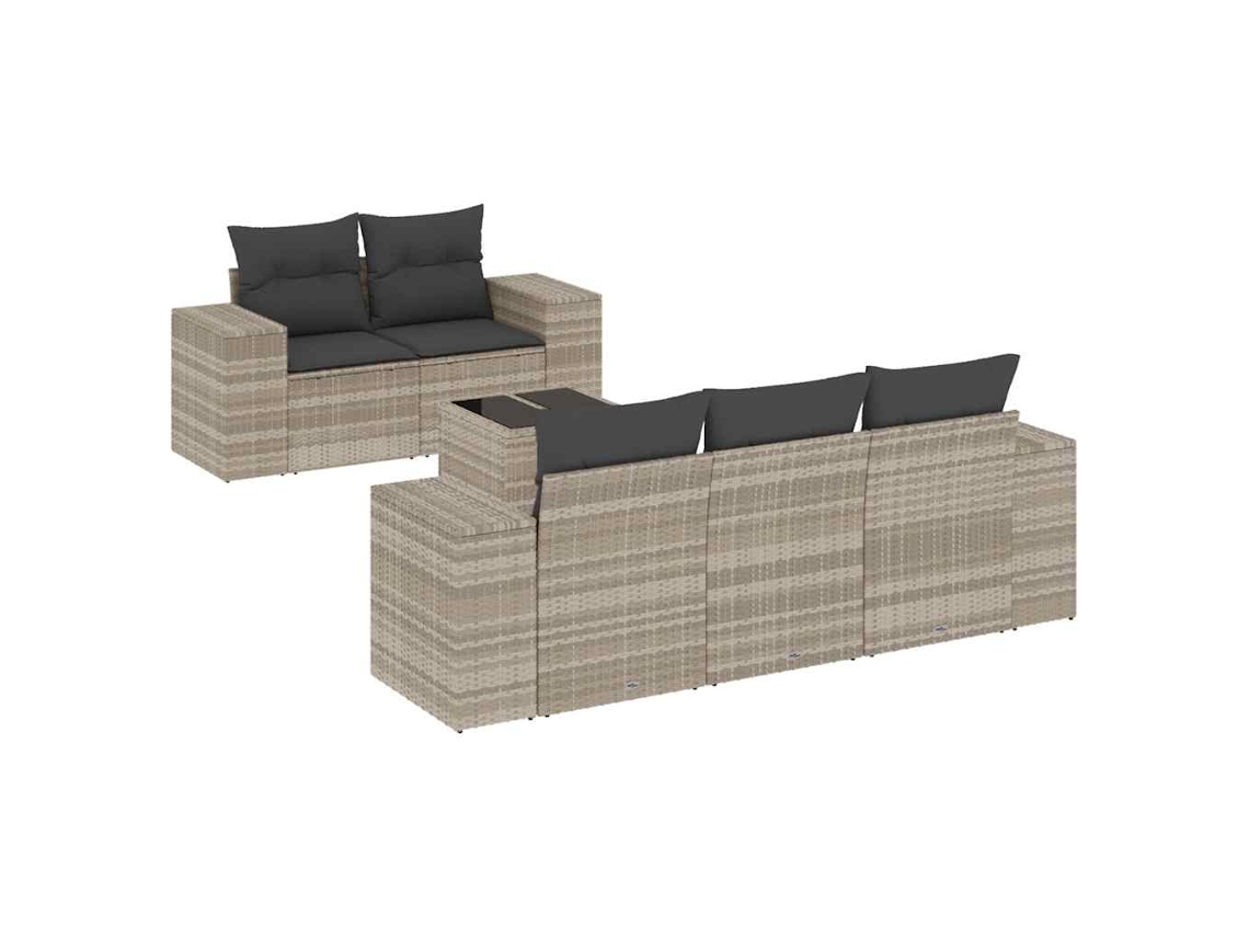 Maison Exclusive - Conjunto de sofá de jardín de 6 piezas con cojines, mimbre, gris claro