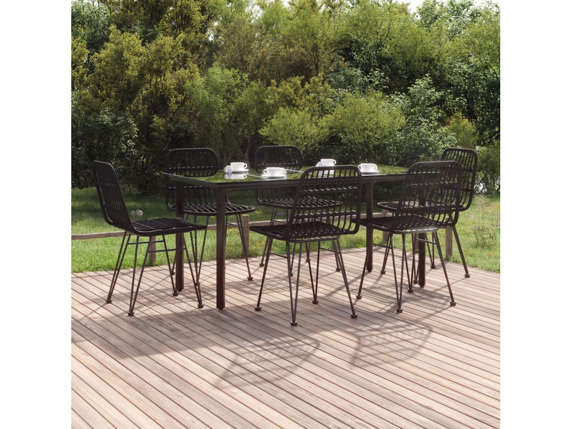 Juego de comedor de jardín de 7 piezas en mimbre sintético negro, Dkd Home Decor
