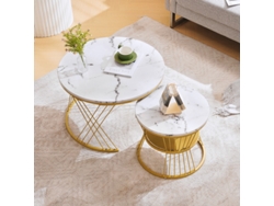 Juego de mesa de centro apilable moderna, juego de mesa de centro con acabado brillante, mesa auxiliar para sofá con tablero de mármol