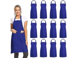 2026da-delantal De Cocina Sin Estampado Paquete De 12 Con 2 Bolsillos Unisex Negro Resistente Y Ligero 76x64cm Azul