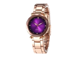 Reloj De Cuarzo Para Mujer Con Brazalete Metálico, Estilo Sencillo Y Elegante, Color Morado.