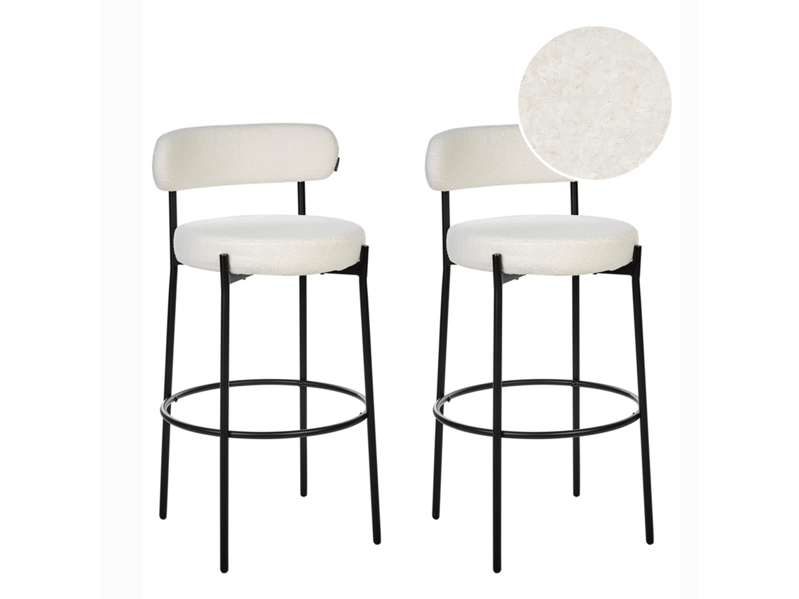 Conjunto de 2 sillas de bar BELIANI Allison de Bouclé Blanco 50x50x97