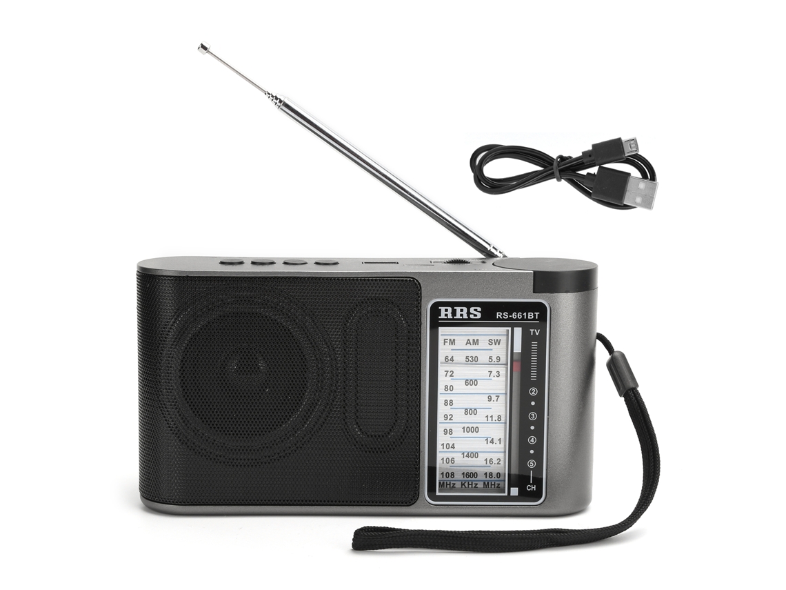 Receptor De Radio Bluetooth 4.0 Multibanda Portátil Con Antena Telescópica De Mano (gris)