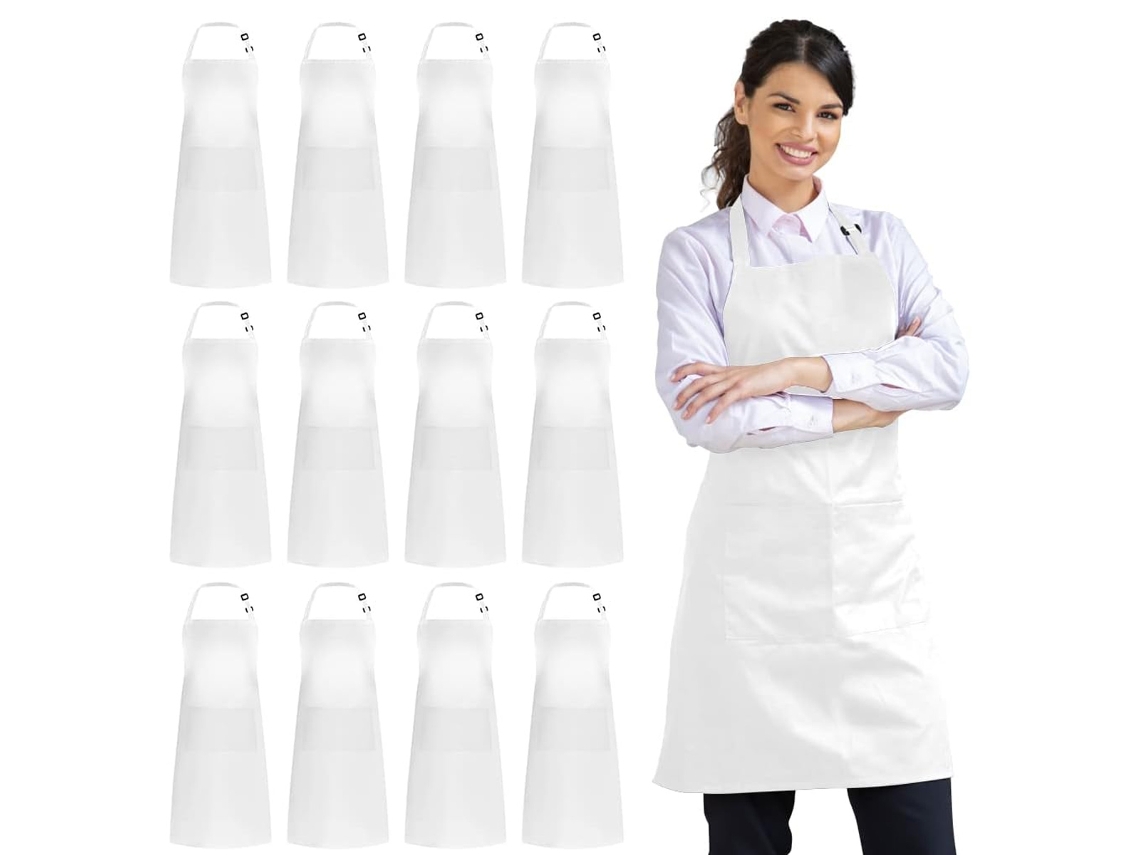 Delantal De Cocina 12 Unidades, Delantales Unisex Ajustables Con 2 Bolsillos, Resistente A Salpicaduras, Para Chef, Barbacoa Y Cocina Por Mayor
