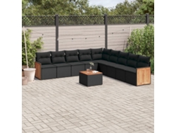 Conjunto de sofá de jardín de 10 piezas con cojines en mimbre sintético negro de DKD Home Decor